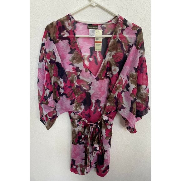 Tommy Bahama Womens V Neck Floral Swimsuit  Cover Up Pink Martini Sz Small - Picture 3 of 3